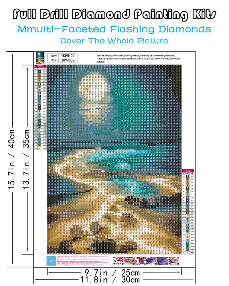 KINPLUB Moonlight Beach Diamond مجموعات الطلاء للبالغين 5D Seaside Moon Diamond Art Kits للمبتدئين DIY طلاء الحفر الكامل مع ديكور جدار المنزل الماسي 12 × 16 بوصة - Image 4